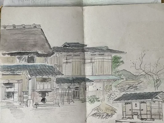 掛け軸の絵師のスケッチ