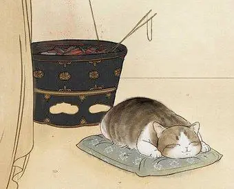 火鉢と猫の浮世絵から