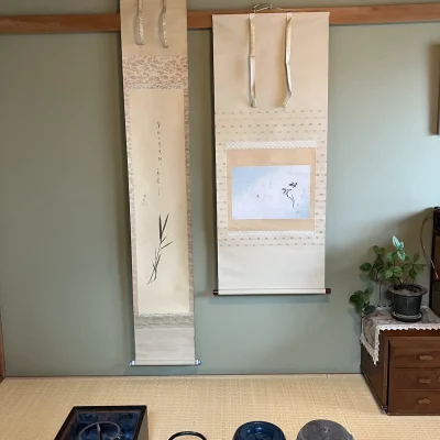 黒檀の火鉢のフルセット　掛軸までのオール