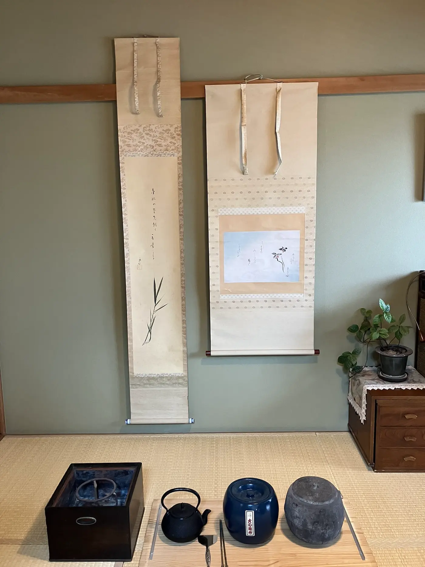 黒檀の火鉢のフルセット 掛軸までのオール